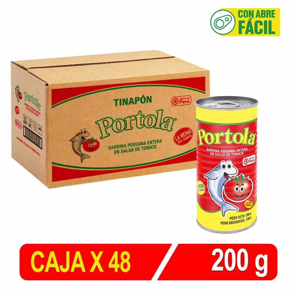 TINAPON Sardina Entera PORTOLA en S/Tomate 200g | Caja X 48 Uni